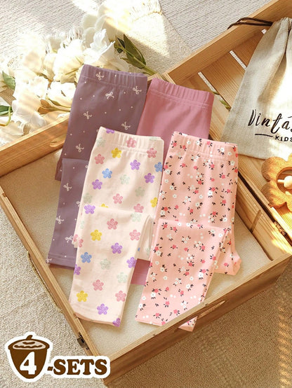Soft Mist Color Palette, Bohemian Floral & Polka Dot Pattern, Baby Girl Cute Comfortable Casual Leggings With Stretch, Suitable For All Seasons Daily Wear, Homecoming, Easy Comfort, Casual Wear