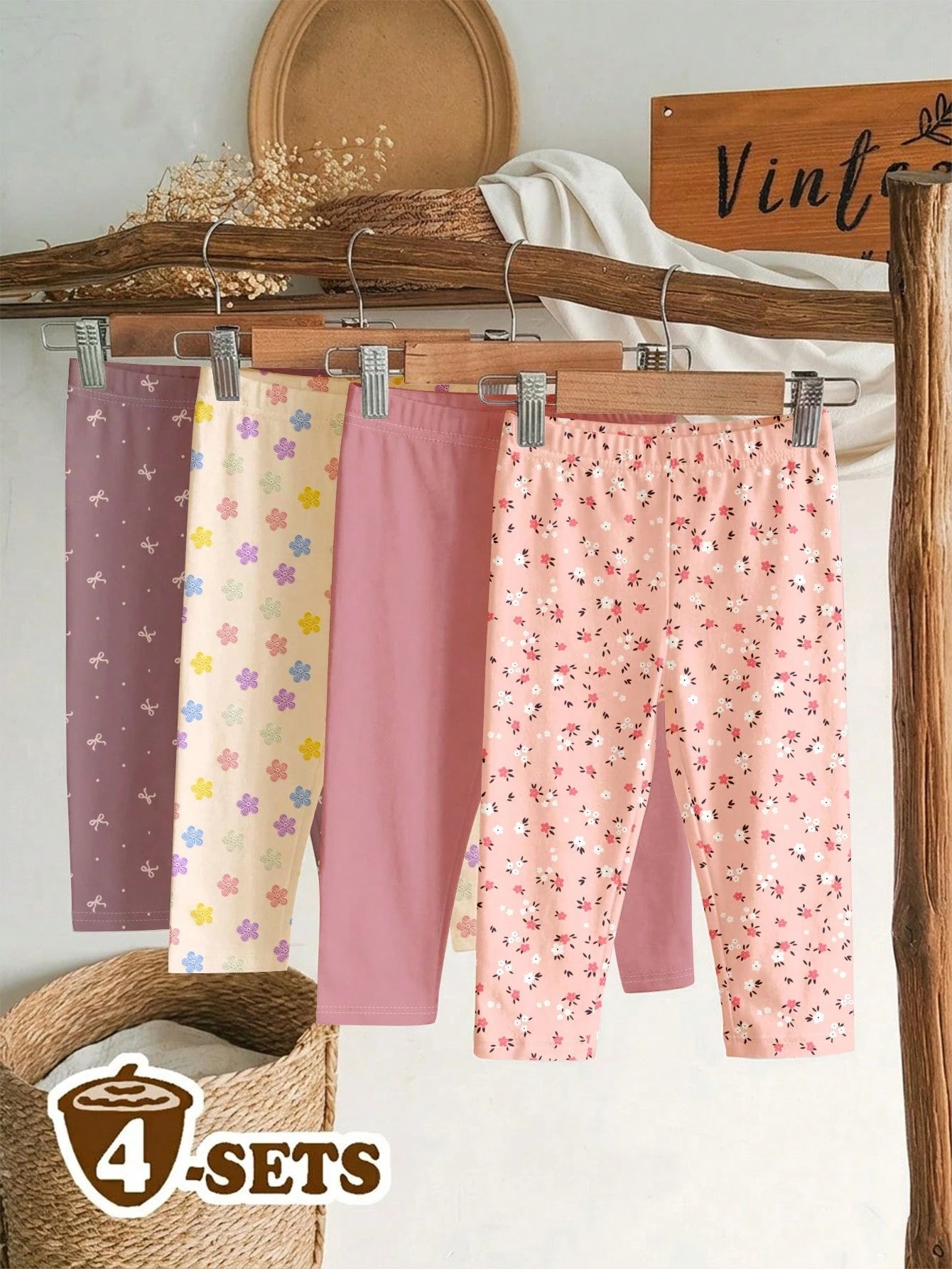 Soft Mist Color Palette, Bohemian Floral & Polka Dot Pattern, Baby Girl Cute Comfortable Casual Leggings With Stretch, Suitable For All Seasons Daily Wear, Homecoming, Easy Comfort, Casual Wear