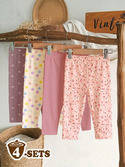 Soft Mist Color Palette, Bohemian Floral & Polka Dot Pattern, Baby Girl Cute Comfortable Casual Leggings With Stretch, Suitable For All Seasons Daily Wear, Homecoming, Easy Comfort, Casual Wear