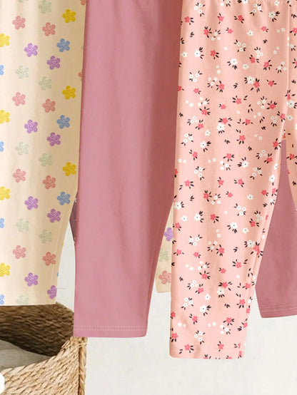 Soft Mist Color Palette, Bohemian Floral & Polka Dot Pattern, Baby Girl Cute Comfortable Casual Leggings With Stretch, Suitable For All Seasons Daily Wear, Homecoming, Easy Comfort, Casual Wear