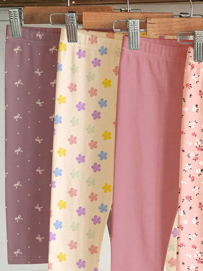 Soft Mist Color Palette, Bohemian Floral & Polka Dot Pattern, Baby Girl Cute Comfortable Casual Leggings With Stretch, Suitable For All Seasons Daily Wear, Homecoming, Easy Comfort, Casual Wear