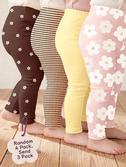 Soft Mist Color Palette, Bohemian Floral & Polka Dot Pattern, Baby Girl Cute Comfortable Casual Leggings With Stretch, Suitable For All Seasons Daily Wear, Homecoming, Easy Comfort, Casual Wear