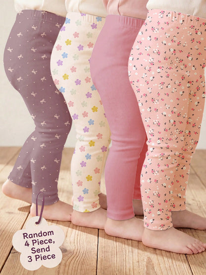 Soft Mist Color Palette, Bohemian Floral & Polka Dot Pattern, Baby Girl Cute Comfortable Casual Leggings With Stretch, Suitable For All Seasons Daily Wear, Homecoming, Easy Comfort, Casual Wear
