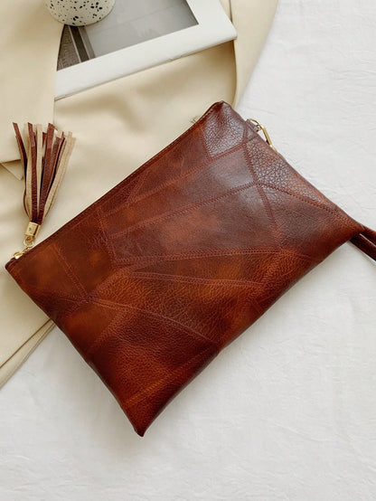 Soft Texture Retro Women's Handbag, 2026 New Textured Design Underarm Bag, Fashion Tassel Pleated Shoulder Bag, Stylish Envelope Wristlet [Patchwork Placement Random]