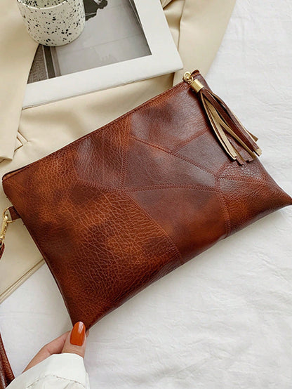 Soft Texture Retro Women's Handbag, 2026 New Textured Design Underarm Bag, Fashion Tassel Pleated Shoulder Bag, Stylish Envelope Wristlet [Patchwork Placement Random]