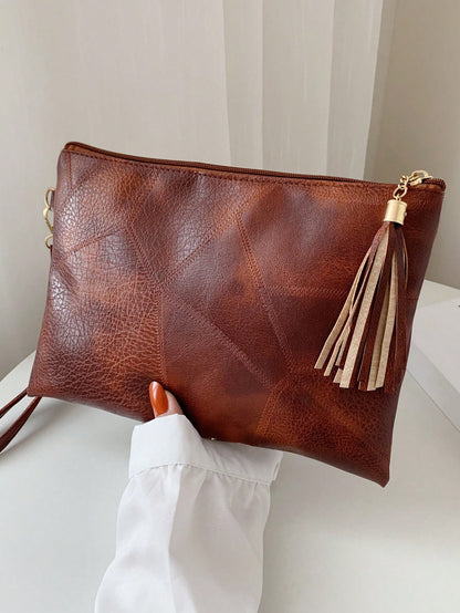 Soft Texture Retro Women's Handbag, 2026 New Textured Design Underarm Bag, Fashion Tassel Pleated Shoulder Bag, Stylish Envelope Wristlet [Patchwork Placement Random]