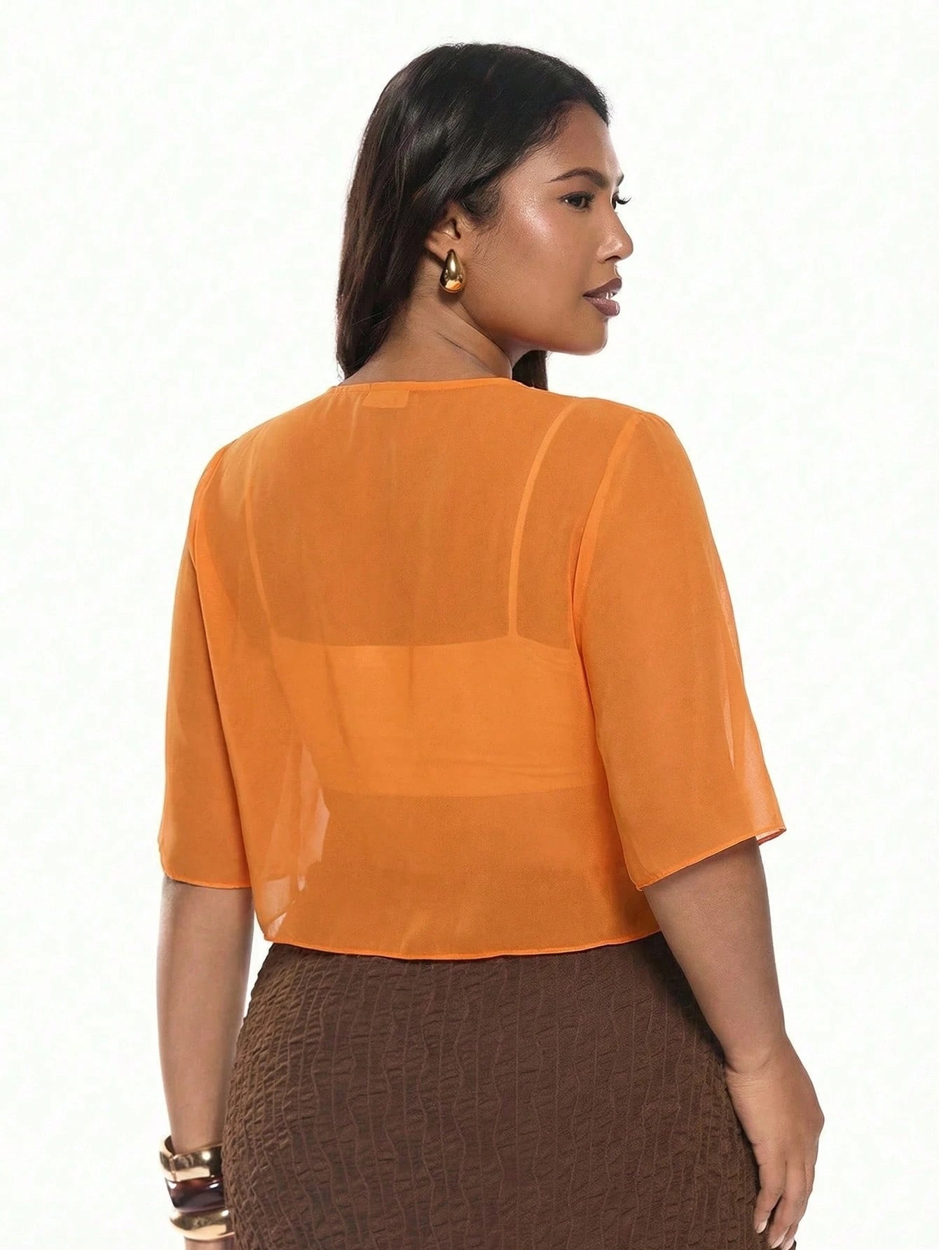 Solavibe Orange Casual Minimal Translucent Plus Size Thin Jacket