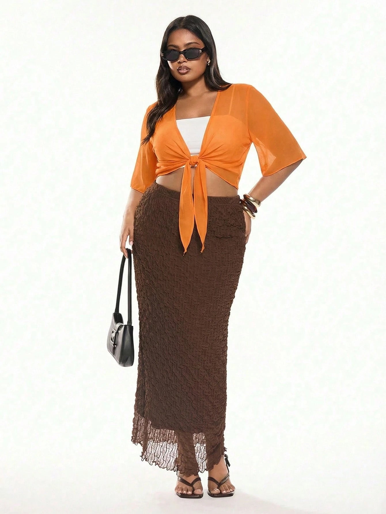 Solavibe Orange Casual Minimal Translucent Plus Size Thin Jacket