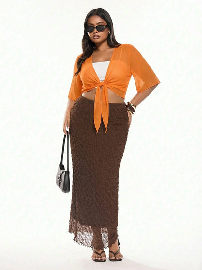 Solavibe Orange Casual Minimal Translucent Plus Size Thin Jacket