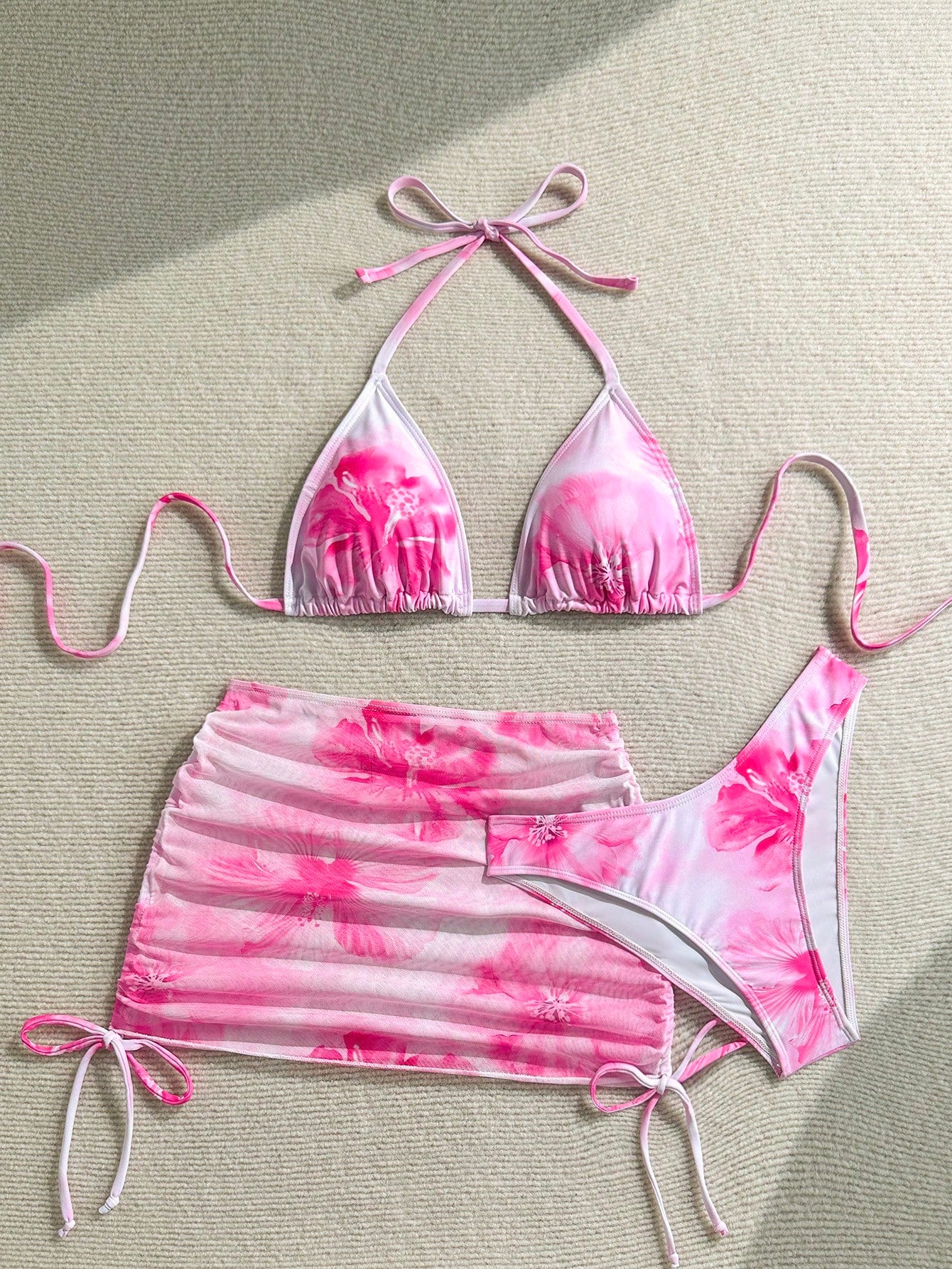 Soleia 3pcs/Set Women Floral Print Beach Bikini Set With Coverup And Mini Skirt
