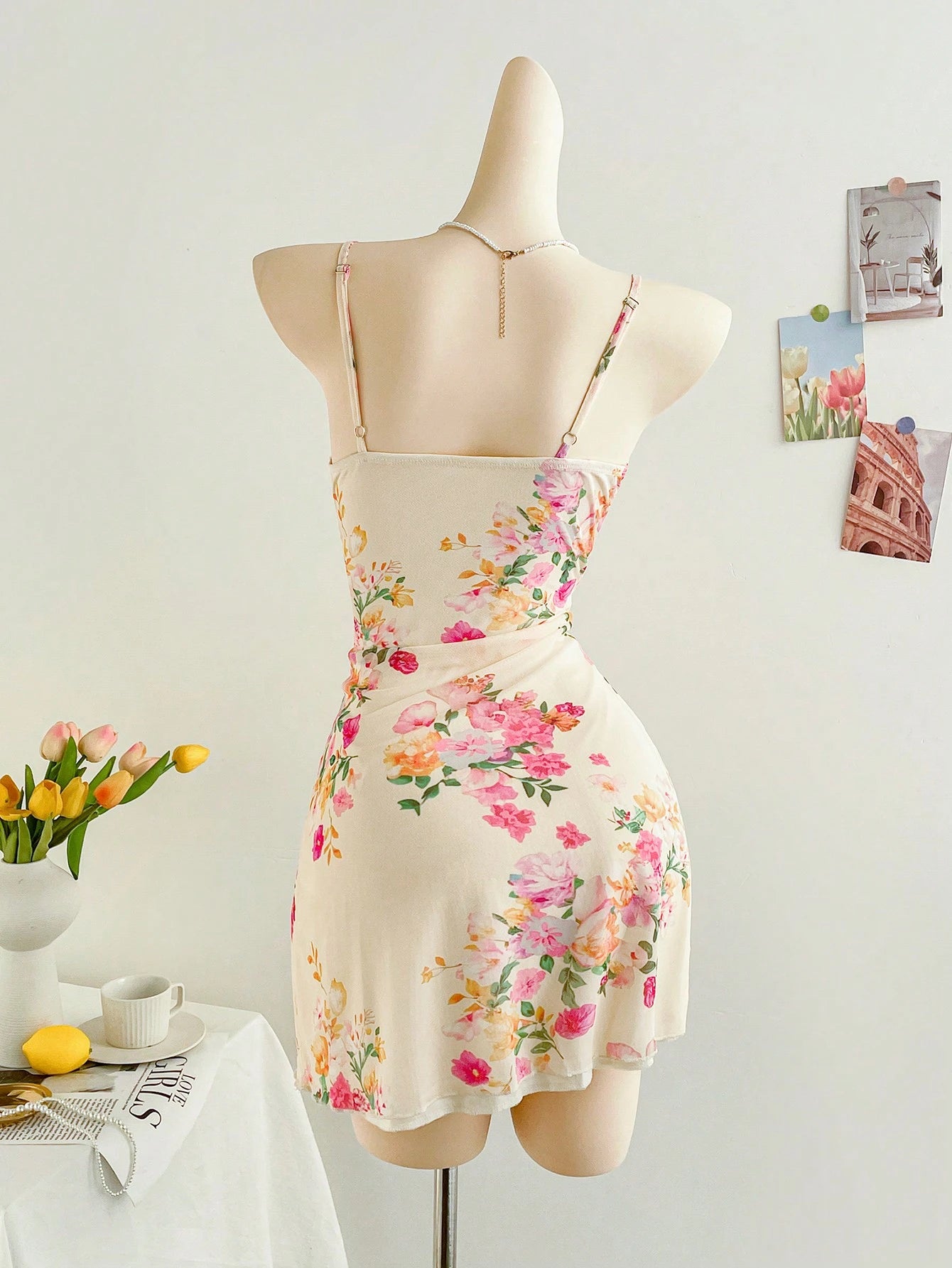 Soleia Floral Print Cami Form-Fitting Women Holiday Dress, Suitable For Date, Valentine's Day, Afternoon Tea