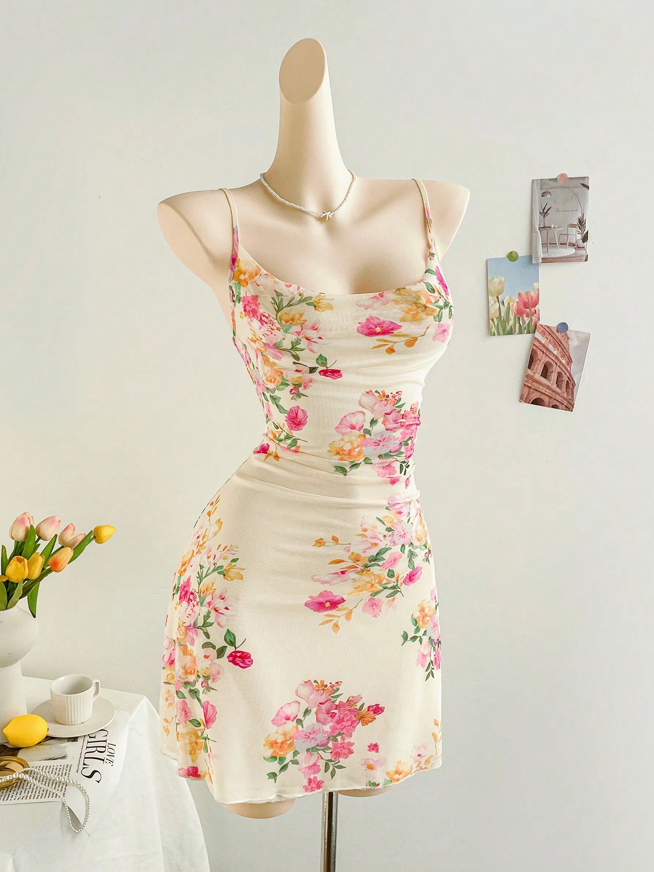 Soleia Floral Print Cami Form-Fitting Women Holiday Dress, Suitable For Date, Valentine's Day, Afternoon Tea