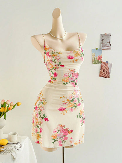 Soleia Floral Print Cami Form-Fitting Women Holiday Dress, Suitable For Date, Valentine's Day, Afternoon Tea