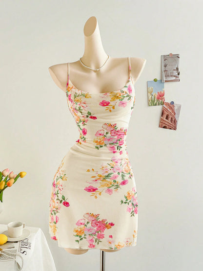 Soleia Floral Print Cami Form-Fitting Women Holiday Dress, Suitable For Date, Valentine's Day, Afternoon Tea