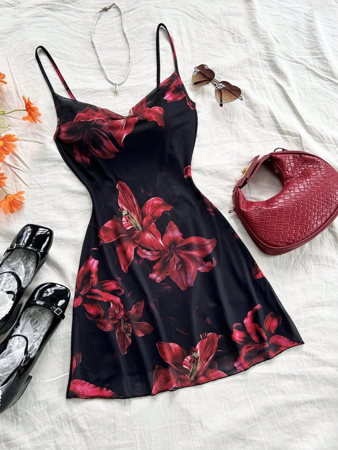 Soleia Floral Print Cami Form-Fitting Women Holiday Dress, Suitable For Date, Valentine's Day, Afternoon Tea