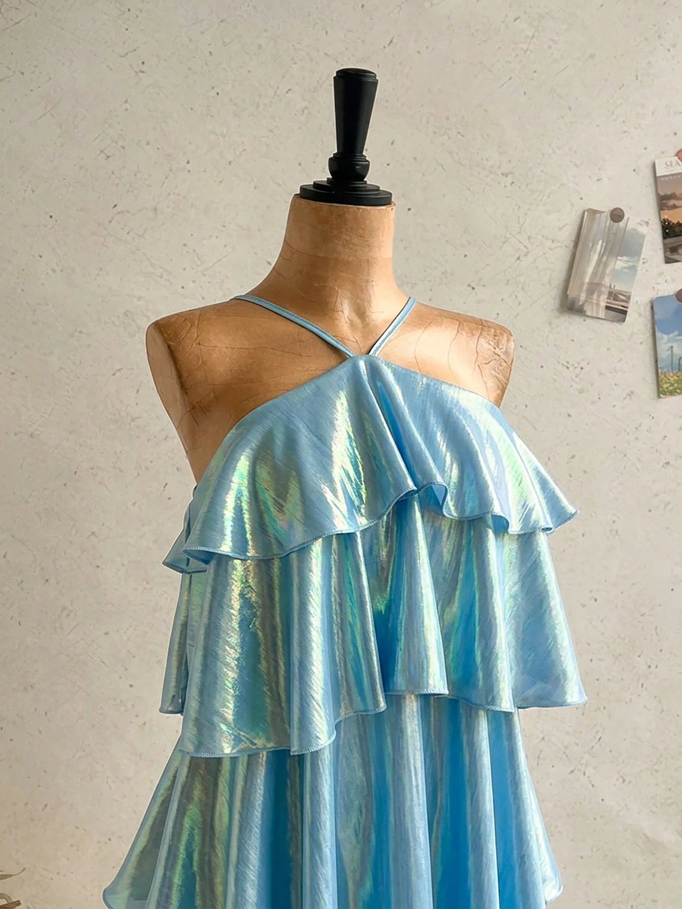 Soleia New Elegant Romantic Wedding Guest Solid Color Backless Multi-Layer Ruffle Chiffon Mini Dress Bohemian, Boho, Romantic Floral, Vacation