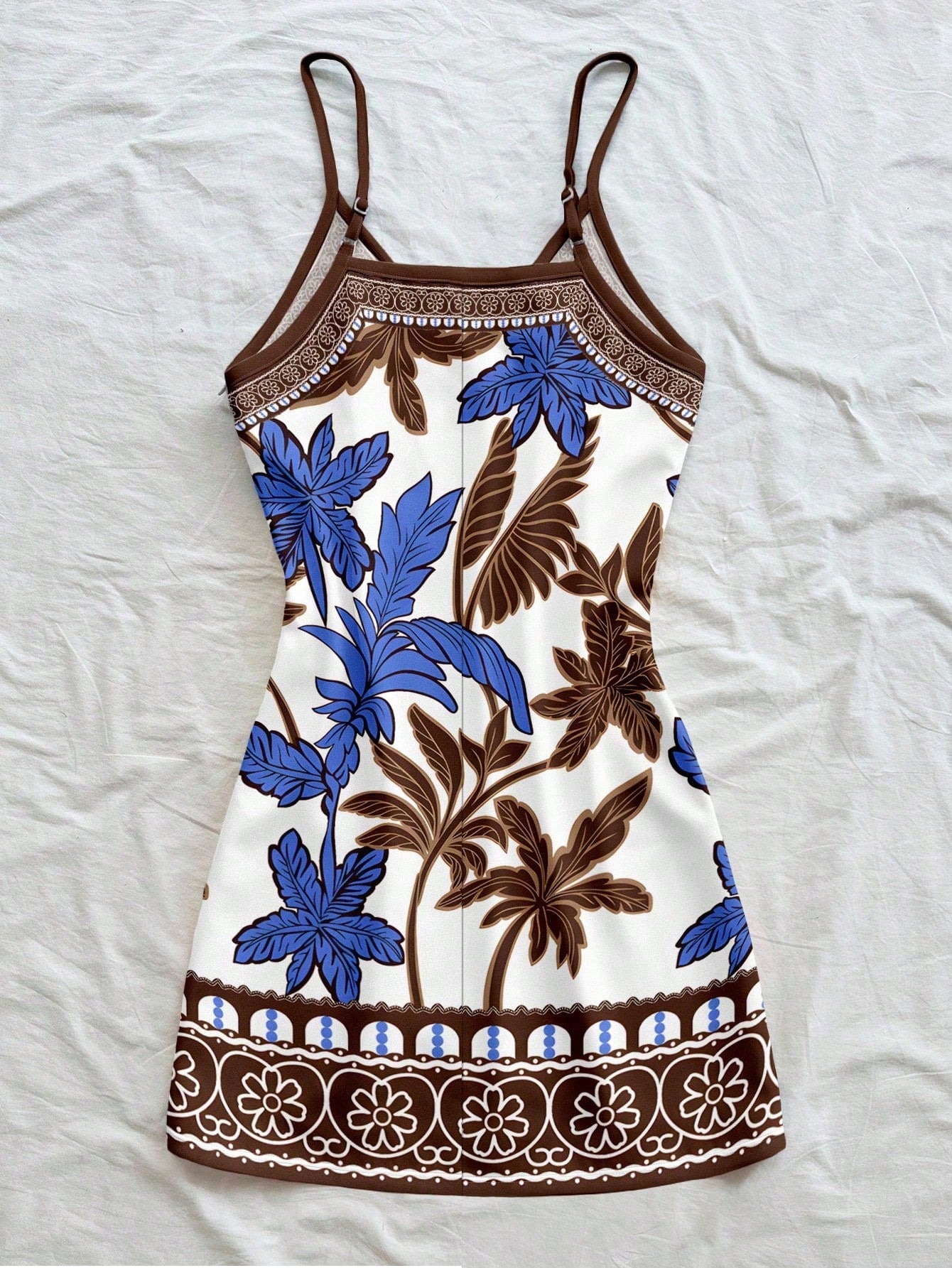 Soleia White Floral Summer Boho Beach Vacation Holiday Holiday Coconut Tree Floral Print Dress,Sleeveless Mini Summer Dresses For Women,Retro Elegant Dress