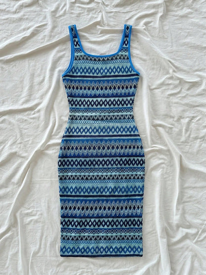 Soleia Women Casual Wave Light Blue Square Neck Slip Dress Spring Summer Outfits For Women Boho Beach West Mus
