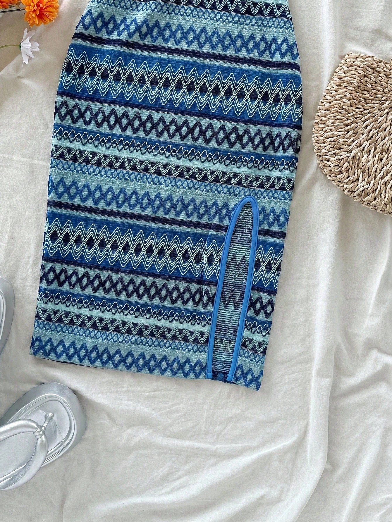 Soleia Women Casual Wave Light Blue Square Neck Slip Dress Spring Summer Outfits For Women Boho Beach West Mus