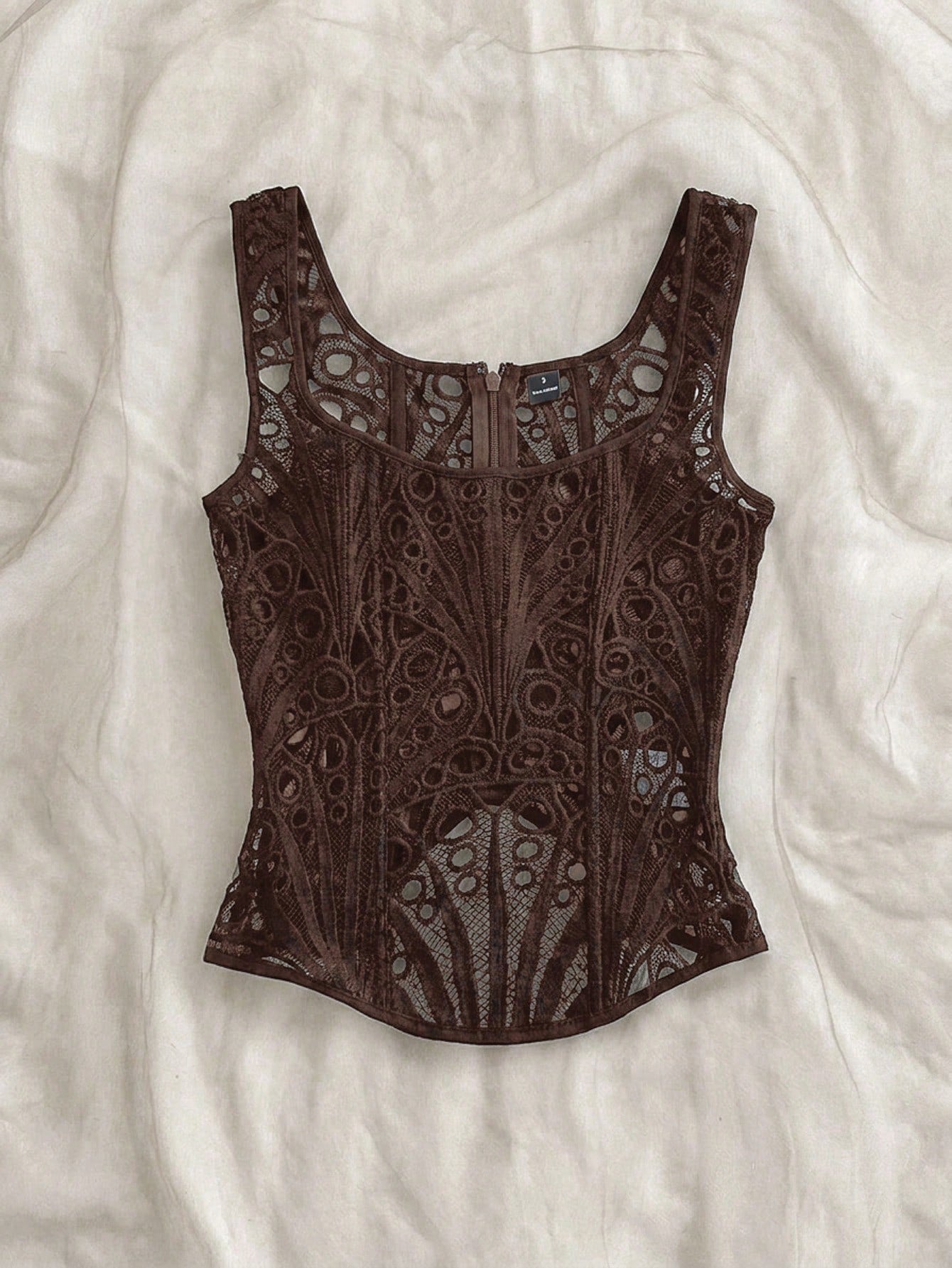 Soleia Women Dark Brown,Summer,Seductive,Party Night Camisole Backless Hollow Out Textured Wedding Guest Attire,Casual Beach Vacation Top No Chest Padding