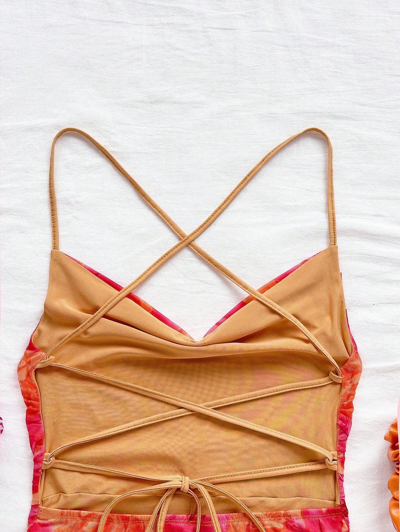 Soleia Women's Burnt Orange Spaghetti Strap Mini Dress,Summer 70s Beach Vacation Holiday Party Holiday,Draped Neck,Backless,Tie Bow No Chest Padding