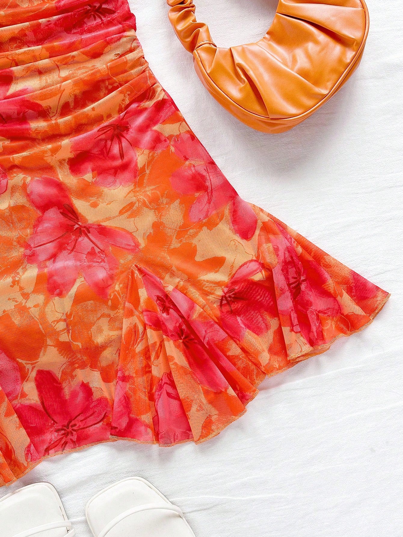Soleia Women's Burnt Orange Spaghetti Strap Mini Dress,Summer 70s Beach Vacation Holiday Party Holiday,Draped Neck,Backless,Tie Bow No Chest Padding