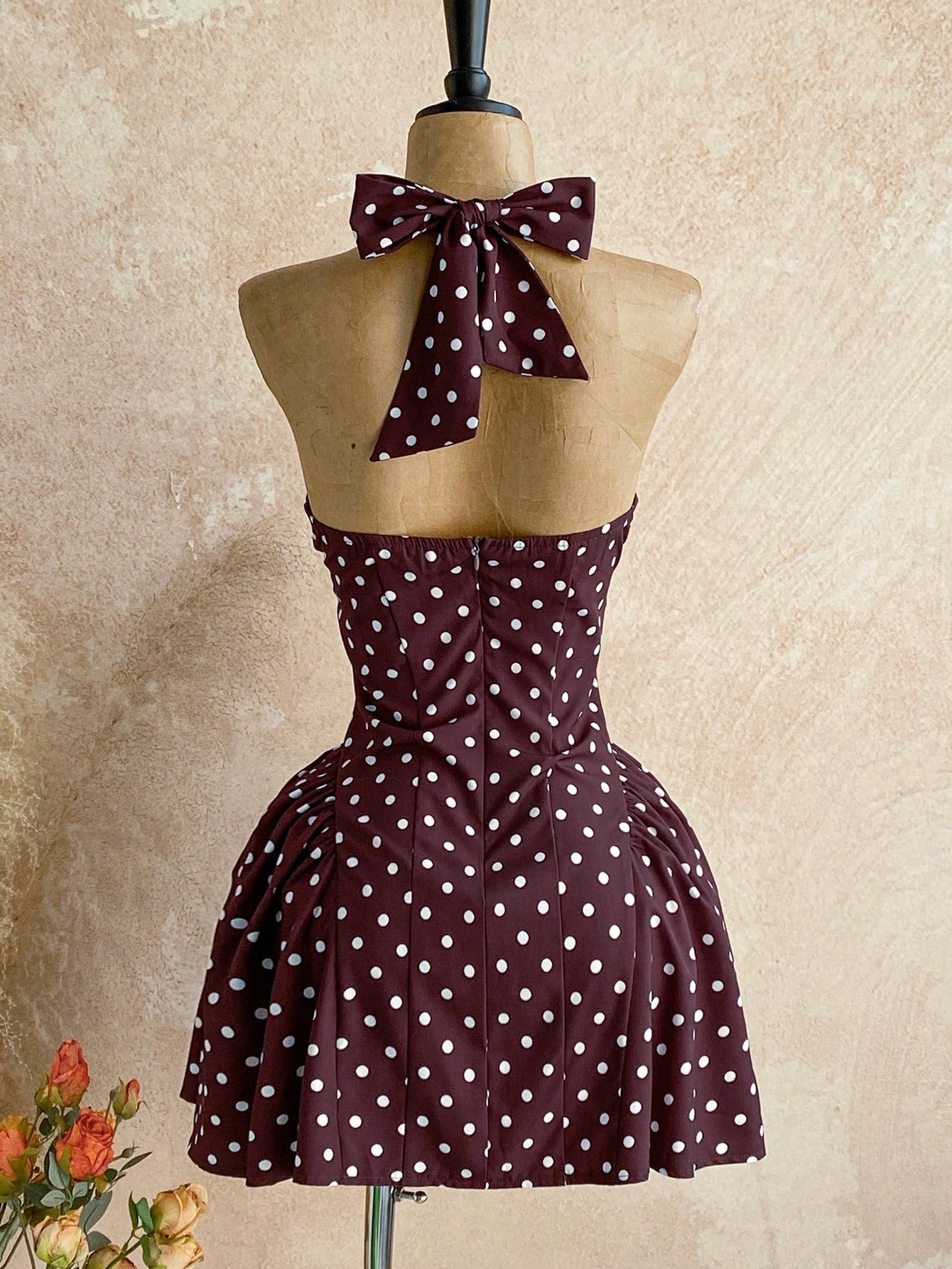 Soleia Women's Polka Dot V-Neck Hollow Waist A-Line Mini Dress, Suitable For Party, Christmas, Date, Nightclub, Bohemian, Boho, Vacation, Fall