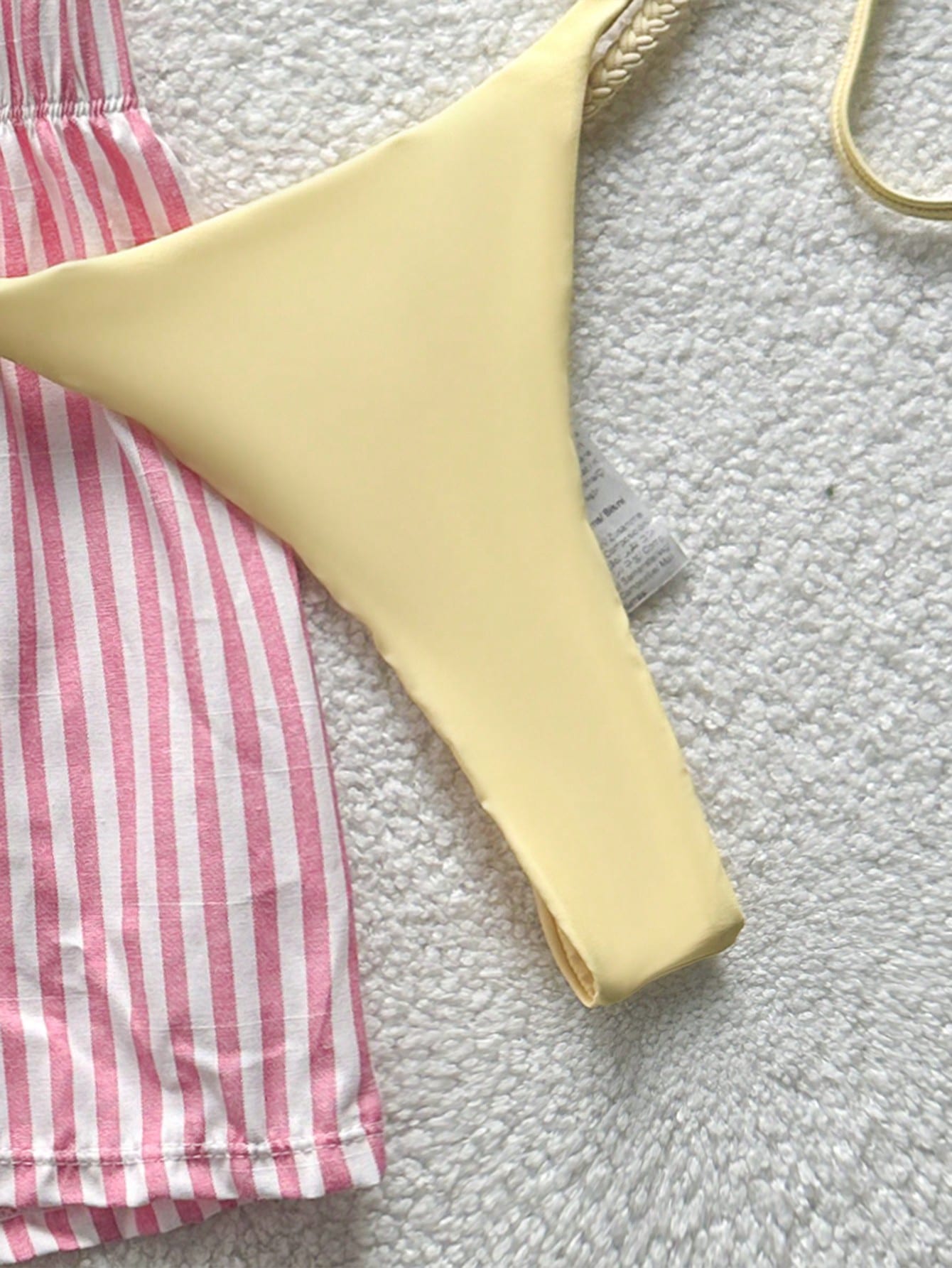 Soleia Women's Summer Beach Vacation Yellow Pink Stripe Halter Tie Sexy Tropical Bikini And Triangle Bottom Two-Piece Swimsuit Set With Shorts