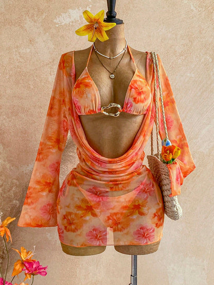 Soleia Women's Vacation Beach Floral Print Swimsuit Set Bathing Suit For Women