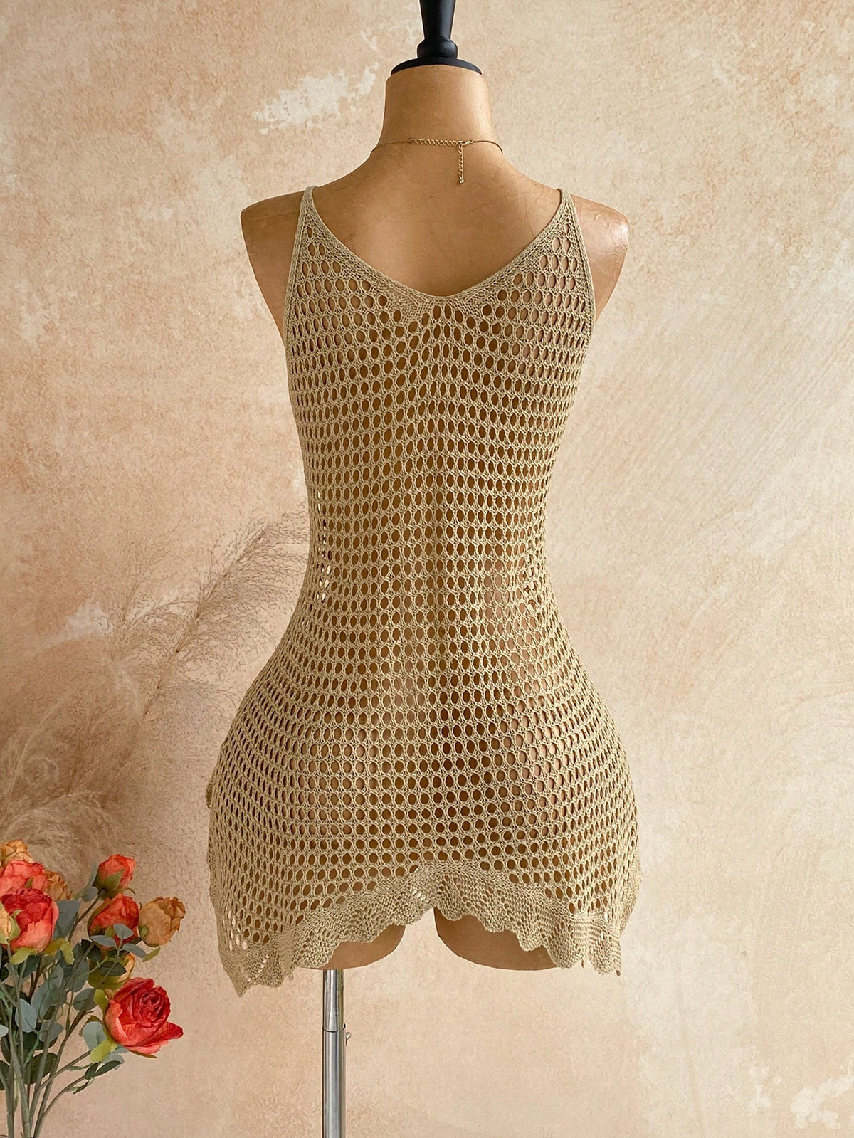 Soleia Women's Vacation Sequin Design Front Tie Hollow Out Camisole Dress