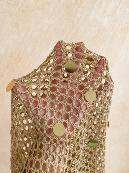 Soleia Women's Vacation Sequin Design Front Tie Hollow Out Camisole Dress