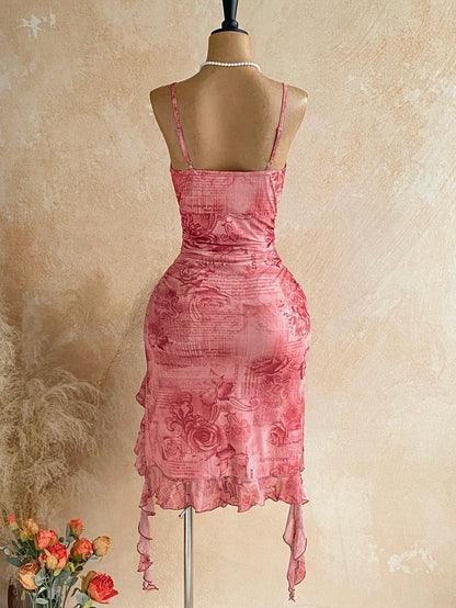 Soleia Women's Vacation Twist Design Asymmetric Hem Spaghetti Strap Midi Dress Vacation Pink Summer Sexy Y2k Party Night Night Out