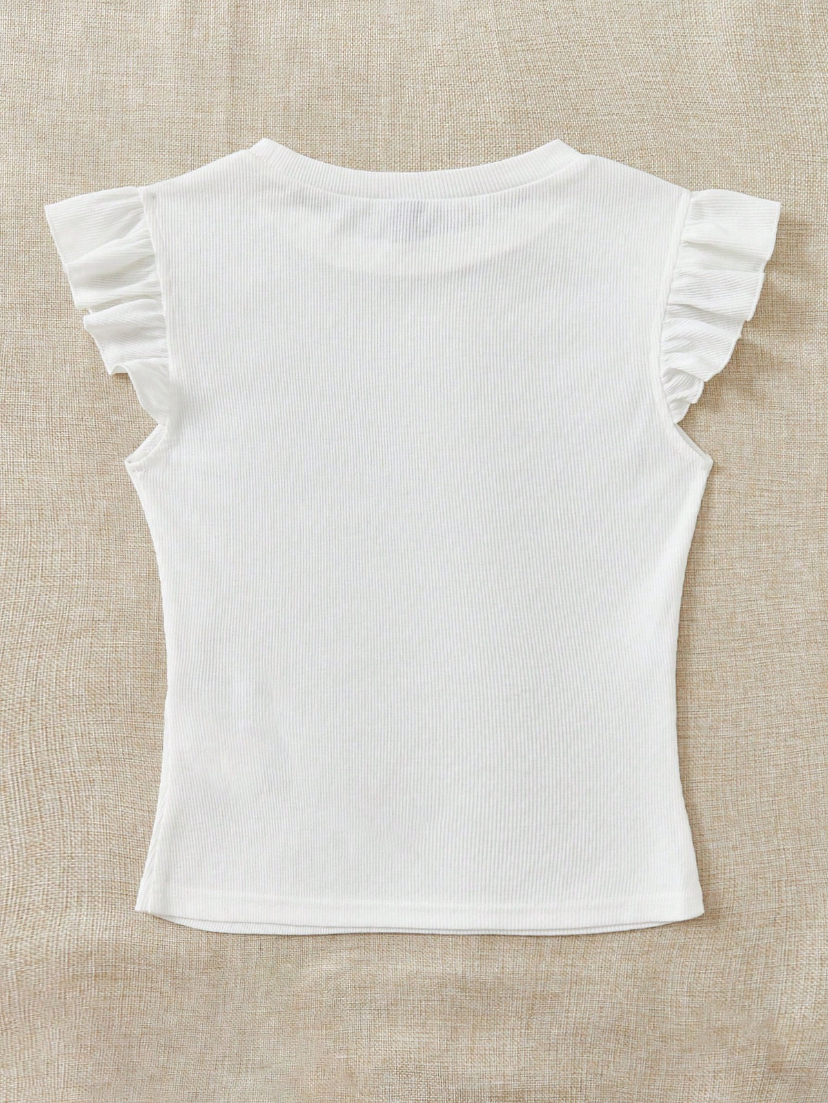 Soleia WYWH Vacation Ruffle Trim Ribbed White Knit Tee