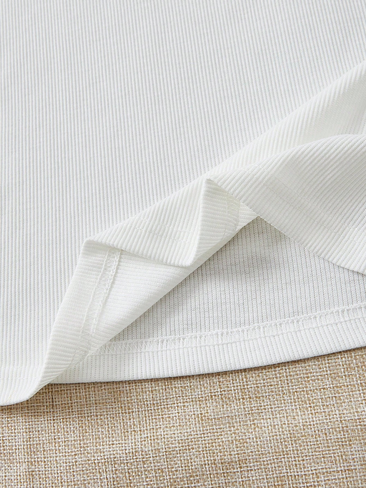 Soleia WYWH Vacation Ruffle Trim Ribbed White Knit Tee