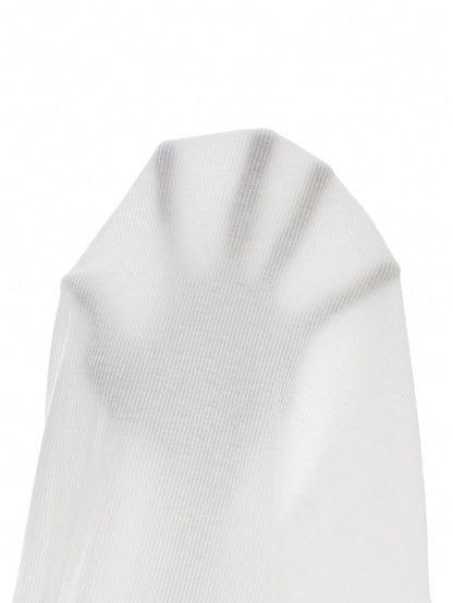 Soleia WYWH Vacation Ruffle Trim Ribbed White Knit Tee