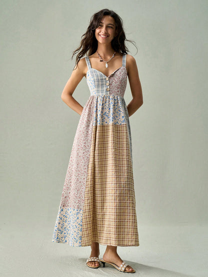 SoleilVie Women's Bohemian Print Spaghetti Strap Dress