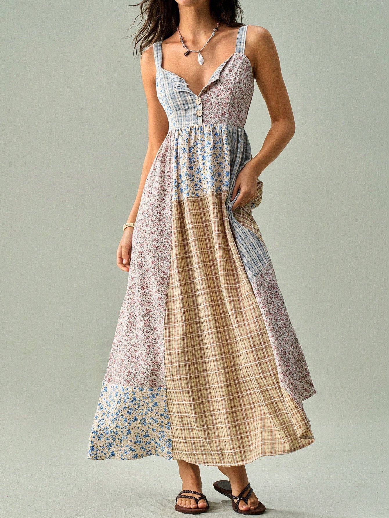SoleilVie Women's Bohemian Print Spaghetti Strap Dress