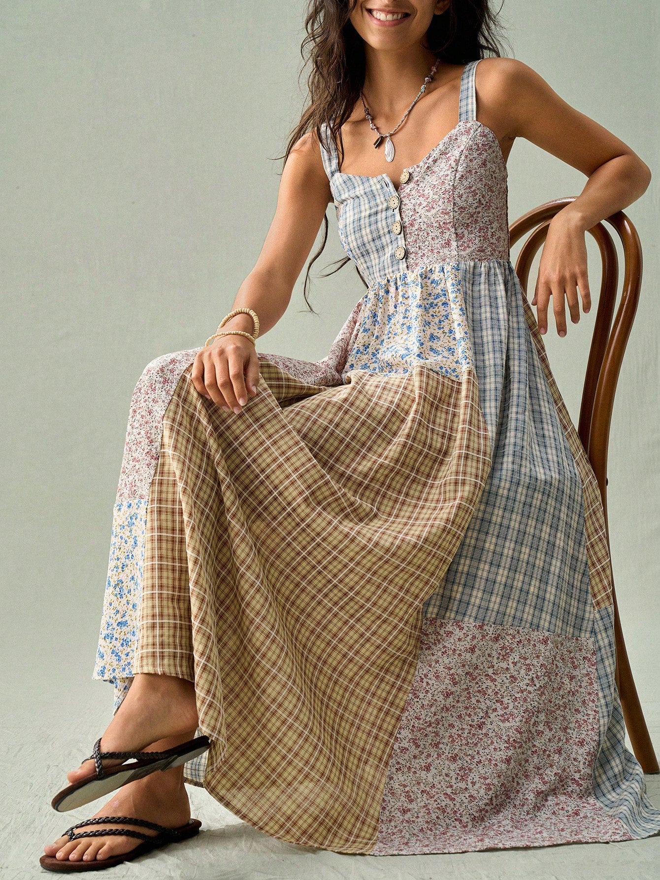 SoleilVie Women's Bohemian Print Spaghetti Strap Dress