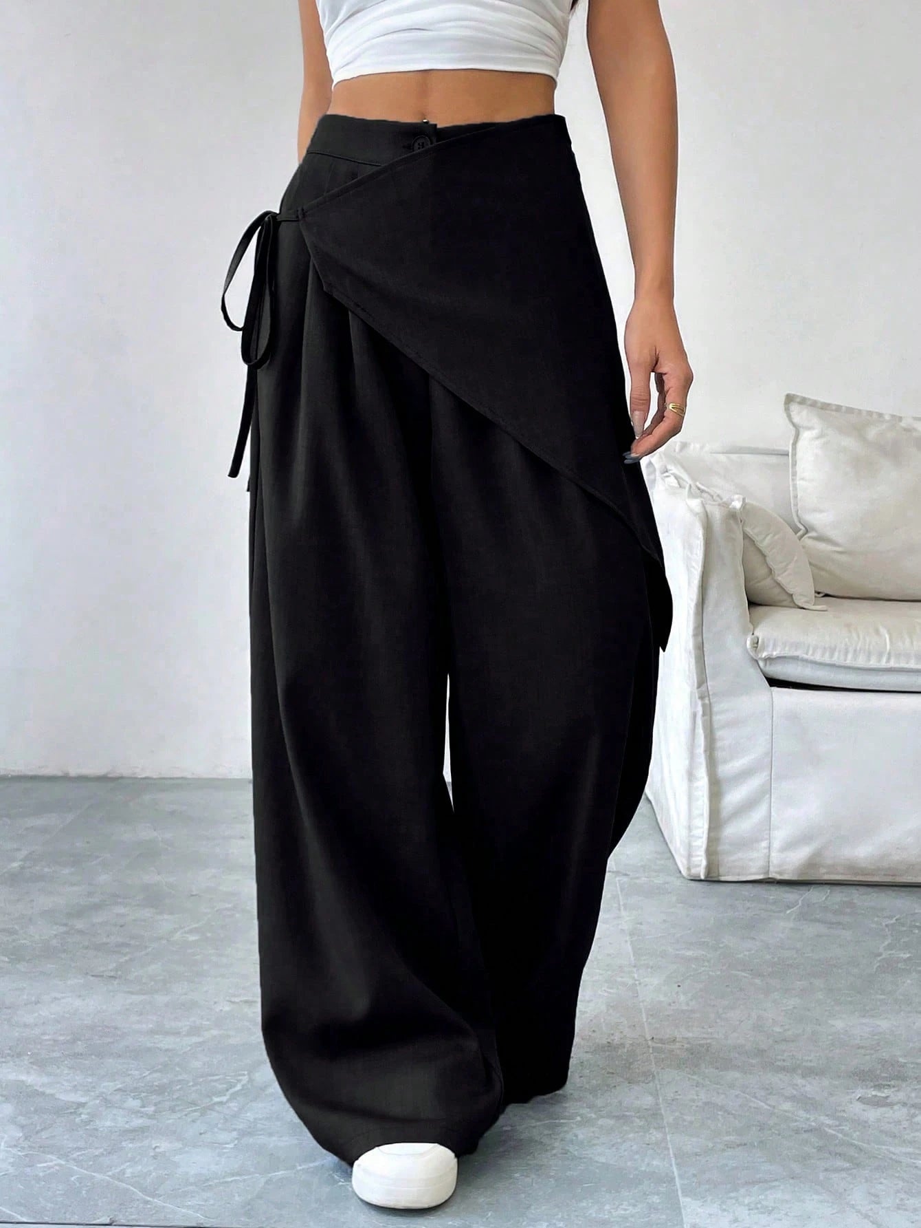 SoleilVie Women's Solid Color Cross Wrap Tie Loose Casual Pants Fall Cloth For Women