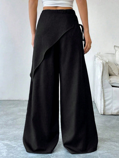 SoleilVie Women's Solid Color Cross Wrap Tie Loose Casual Pants Fall Cloth For Women