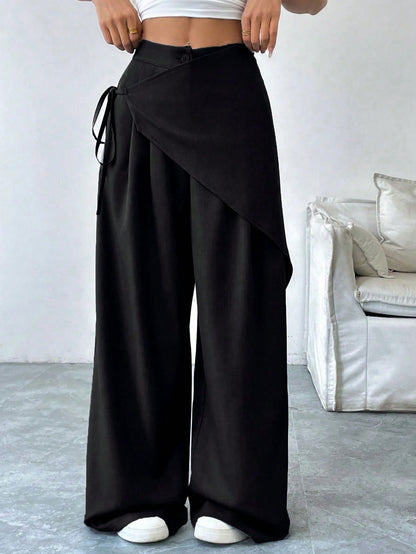 SoleilVie Women's Solid Color Cross Wrap Tie Loose Casual Pants Fall Cloth For Women