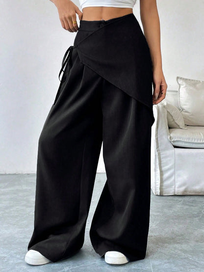 SoleilVie Women's Solid Color Cross Wrap Tie Loose Casual Pants Fall Cloth For Women