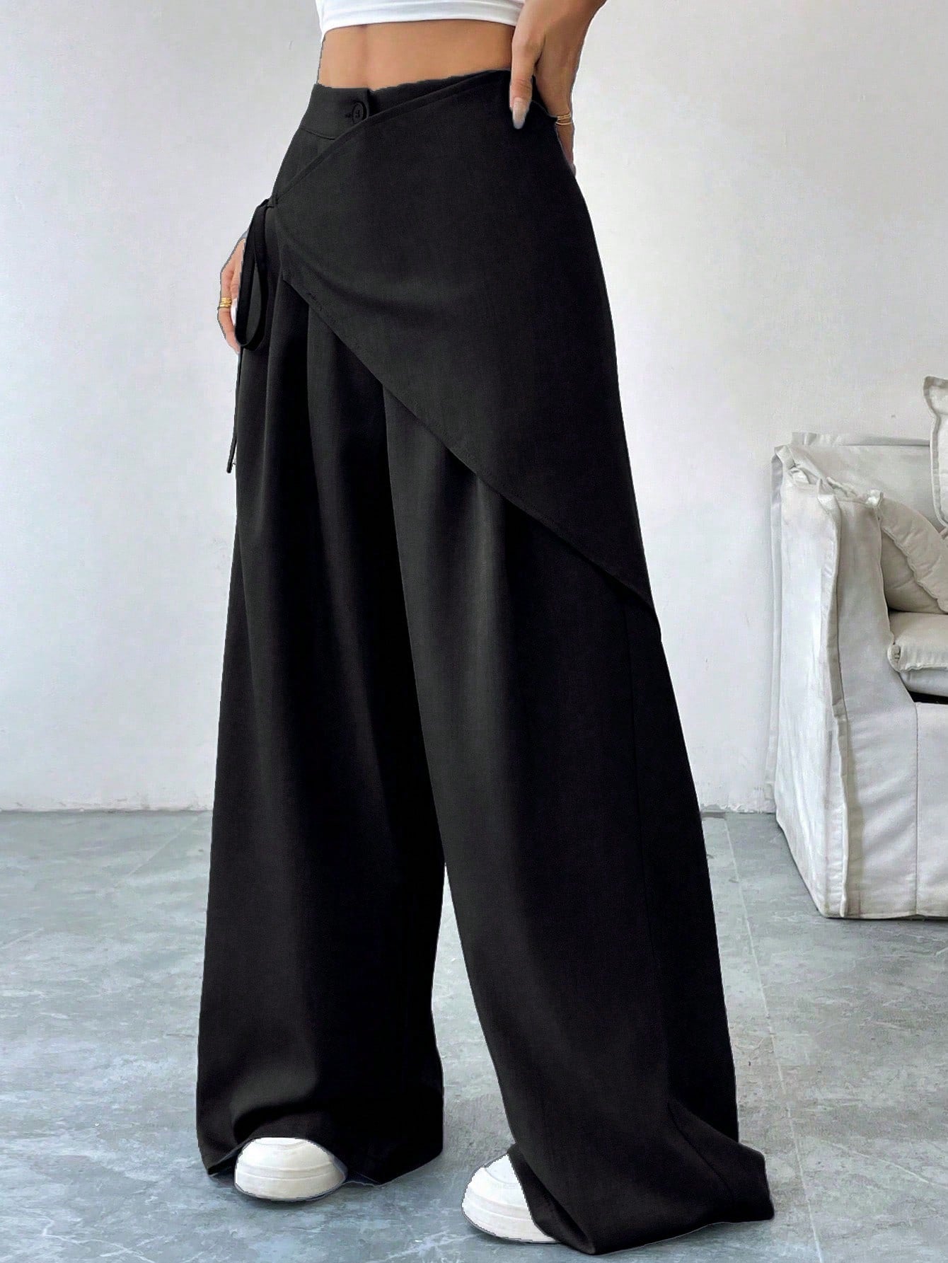 SoleilVie Women's Solid Color Cross Wrap Tie Loose Casual Pants Fall Cloth For Women