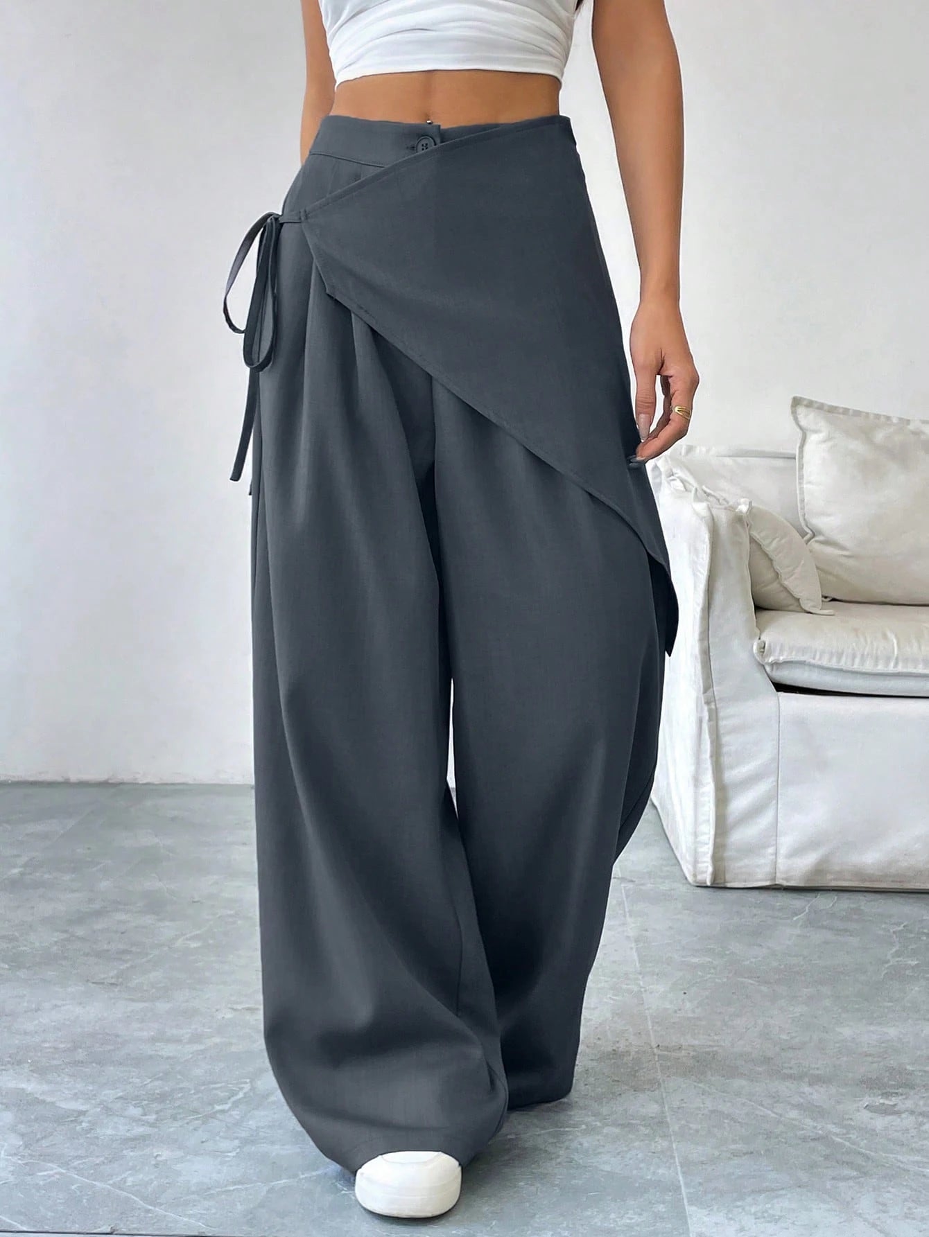 SoleilVie Women's Solid Color Cross Wrap Tie Loose Casual Pants Fall Cloth For Women