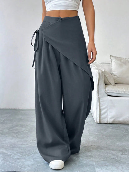 SoleilVie Women's Solid Color Cross Wrap Tie Loose Casual Pants Fall Cloth For Women