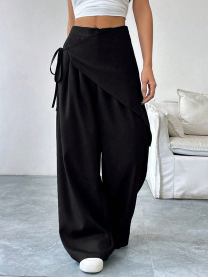 SoleilVie Women's Solid Color Cross Wrap Tie Loose Casual Pants Fall Cloth For Women