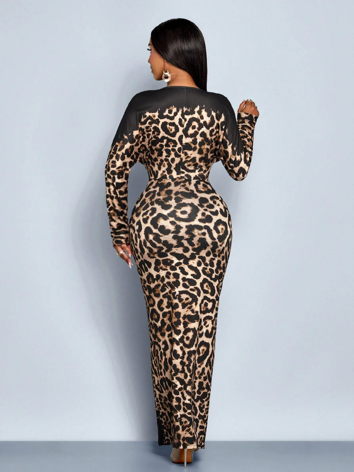 SOLERSUN Elegant Black Leopard Cheetah Print Long Dress Women, Fall Winter Night Out Party Outfit,Wedding Guest Evening Prom Ball Gown Homecoming Dress