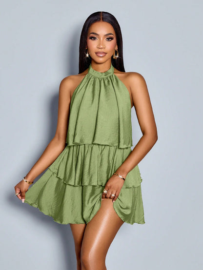 SOLERSUN Elegant Olive Green Summer Multi-Layer Cake Dress For Women, Brunch Outfits, High-End Fashion Business Casual Office Vacation, Beach Vacation Concert
