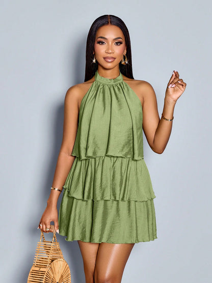 SOLERSUN Elegant Olive Green Summer Multi-Layer Cake Dress For Women, Brunch Outfits, High-End Fashion Business Casual Office Vacation, Beach Vacation Concert
