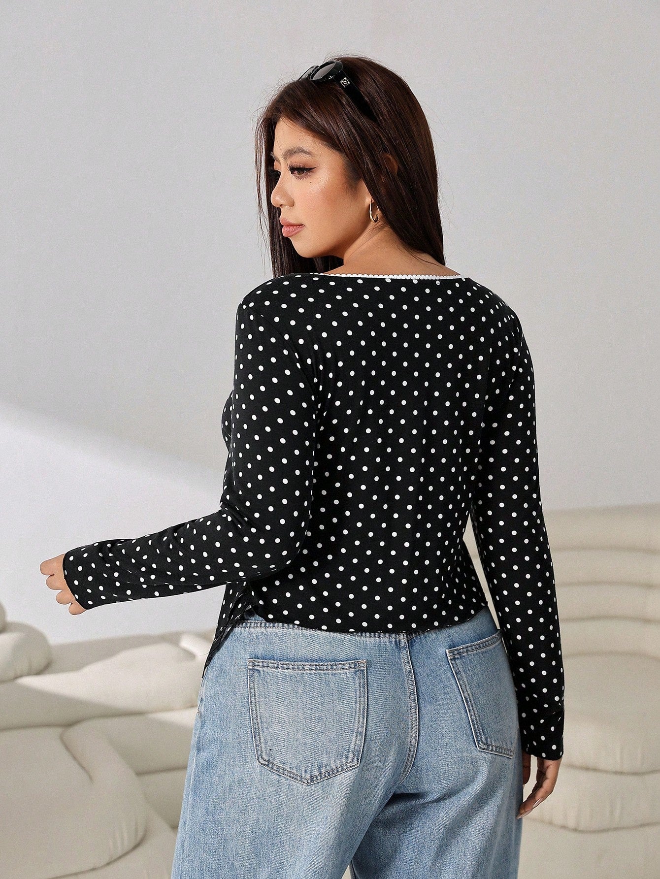 Solflare Plus Size Women's Polka Dot Casual Versatile Daily Wear T-Shirt